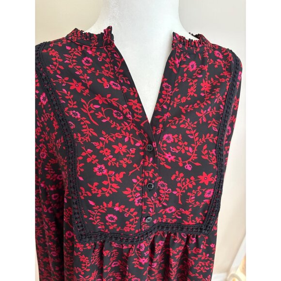 LOFT Women's Long Sleeve Floral Split V-Neck Smocked Button Blouse Size XL - Picture 3 of 12